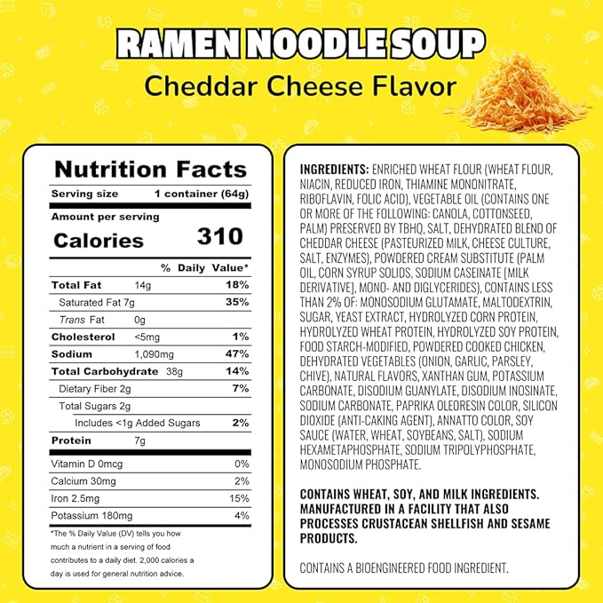 Maruchan Instant Lunch Ramen Noodles, Cheddar Cheese Flavor – Japanese-Style Instant Noodle Soup, Easy Meal Ready in 3 Minutes – 2.25 Oz. (12 Pack)