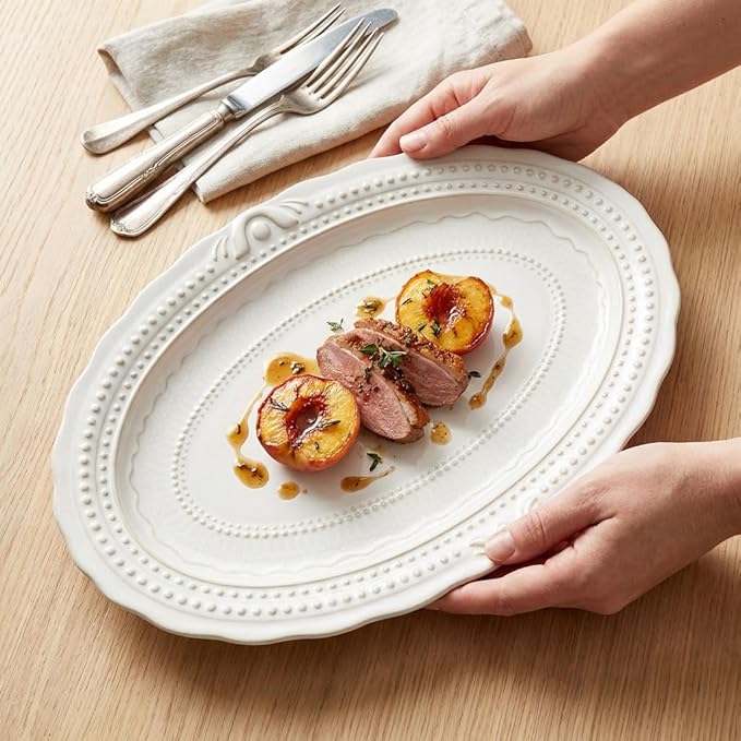 Ceramic dinner plate set (4 pieces), ceramic dinner plates, embossed salad plates, Kitchen Porcelain Serving Dishes, microwave/oven/dishwasher safe, scratch-resistant.