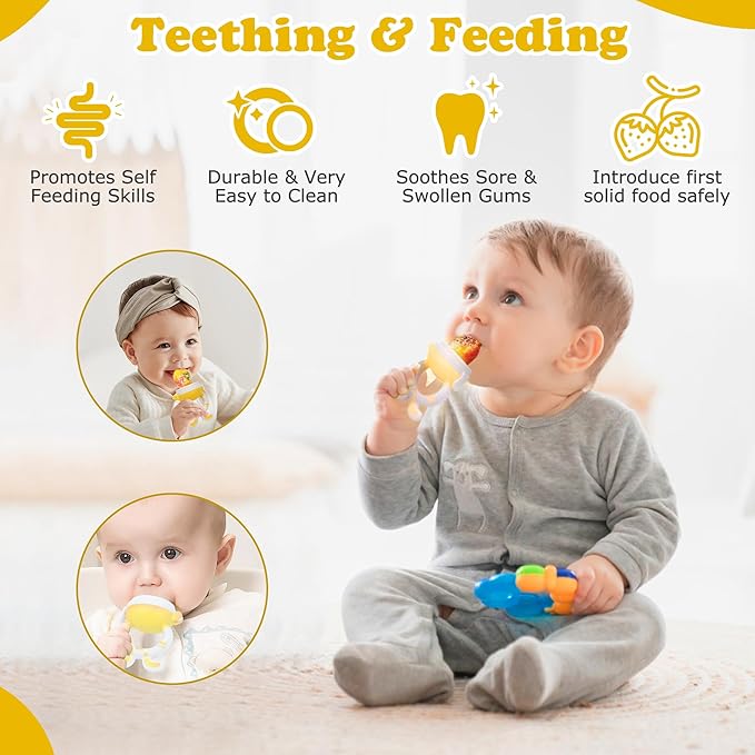 Easter Bunny Baby Fruit Feeder Pacifier | Infant Fruit Food Feeder Pacifier & Food Dispensing Spoon | Fresh Fruit Teethers for Babies | Silicone Feeder Baby,Gifts for Boys and Girls-Rabbit