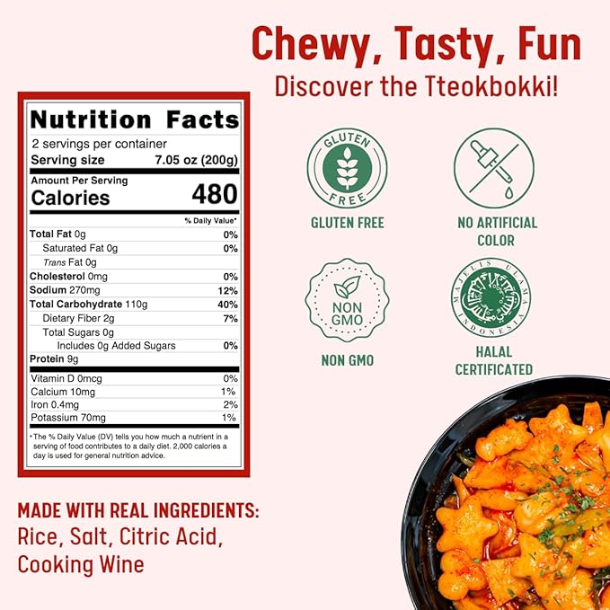 Korean Rice Cake, Tteokbokki, Fun-Shaped & Chewy, 1 Pack (2 Individual Package) Vegan, Non-GMO, Gluten-Free, Easy to Cook, 14.10oz per Pack (2 Pack) (14.1 OZ)