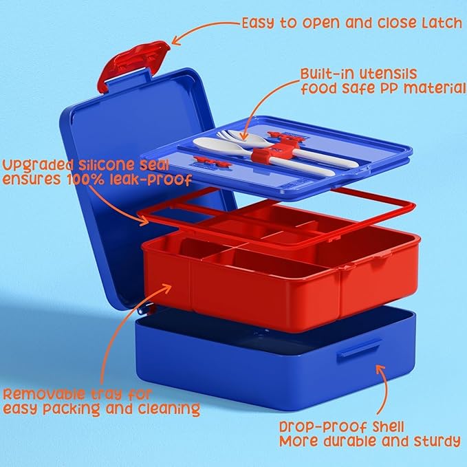 Fimibuke Kids Bento Snack Lunch Box with 4 Compartment, Insulated Lunch Bag, Stainless Steel Vacuum Thermo Food Jar, Ice Pack, Utensils Set, Birthday Gifts for Age 3-12 Back to School Toddler Girl Boy