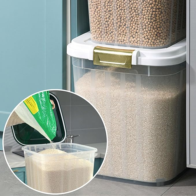 Yosoo 5KG Rice Storage Container, Sealed Bin with Lid, Pet Food Flour Grain, White, 2 counts, PP Material, for Kitchen, Pantry Organization (01)