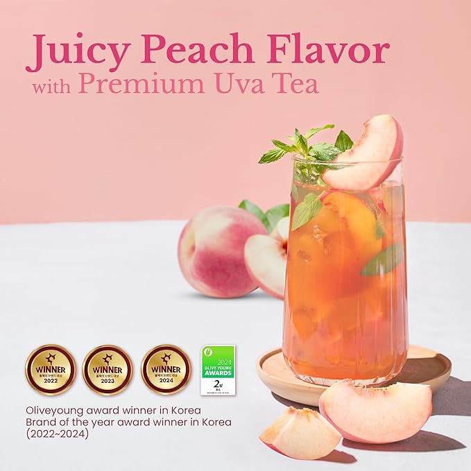 Teazen Summer Peach Iced Tea, Sugar Free, Uva Black Tea, Hydration Drink Mix, 10 Sticks, 1.76oz
