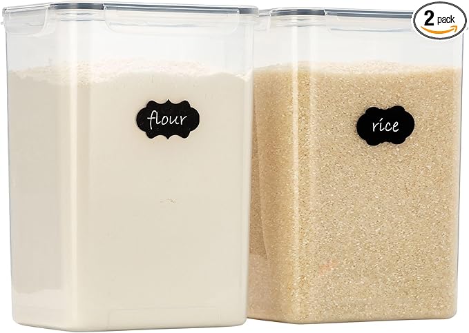 Chef's Path Airtight Food Storage Containers with Measuring Cups, Set of 2, 9.5L, 320Oz, Spacious, Leakproof Design Pantry Canisters for Flour, Sugar, and Bulk Food Storage - Transparent
