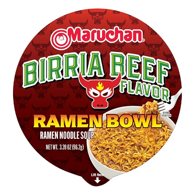 Maruchan Ramen Bowl, Birria Beef Flavor – Japanese-Style Instant Noodle Soup, Microwaveable Easy Meal for Students & Busy Families – 3.39 Oz. (6 Pack)