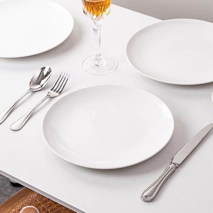 White Dinner Plates Set of 6, 10 Inch Ceramic Plates – White Porcelain Dinner Plates for Kitchen, Serving & Everyday Use, Microwave & Dishwasher Safe, 25.4Cm