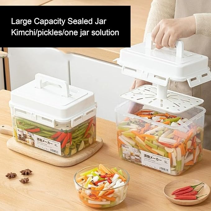 Kimchi Fermentation Container, Airtight Fermentation Jar Clear Pickle Kimchi Press Ferment Storage Container for Home Kitchen (4L)