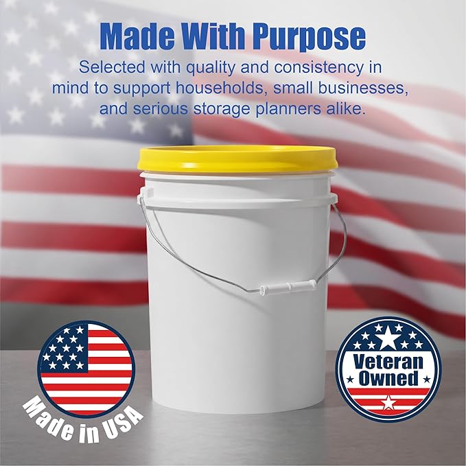 ePackageSupply 5 Gallon Bucket - Food Grade Bucket with Airtight Gamma Seal Screw-On Lid, BPA-Free, Heavy-Duty 90 Mil HDPE Plastic, Bulk Storage, Durable Container, Made in USA, White/Yellow, 3 Packs
