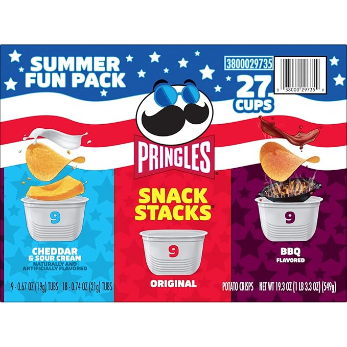 Pringles Potato Crisps Chips, Lunch Snacks, On-the-Go, Snack Stacks, Variety Pack, 19.36oz Box (27 Cups)