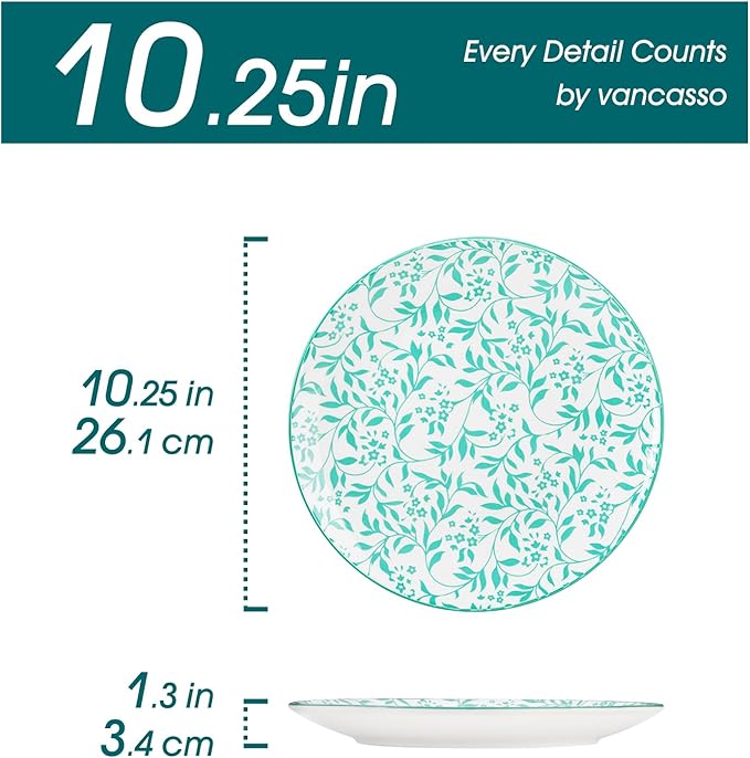 vancasso Ceramic Dinner Plates Set of 6, Large Vintage Plates 10.25 Inch Set of 6 for Kitchen, Porcelain Colorful Plates for Kitchen, Microwave Oven Dishwasher Safe, Vintage Gift, Pastel