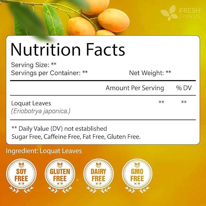 FreshDrinkUS, Premium 8oz Loquat Leaves | Dried Loquat Loose Leaf Tea | Eriobotrya japonica | Naturally Dried, Cut & Sifted | Herbal Tea Ingredient. Sugar-Free. Caffeine-Free. Vegan