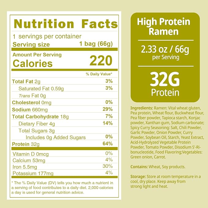 VOLO VERO High Protein (32g) Instant Ramen Noodles “Spicy” Curry Flavor Soup, 8 Pack, Vegan, Plant-Based, Low Fat, Non-Fried, Dairy-Free, Egg-Free, Non-GMO, Tasty Healthy Meal