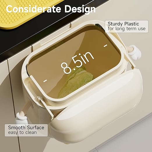 UFORU 3.2gal/12L Compost Bin Kitchen for Counter Top or Under Sink, Plastic Hanging Trash Can with Lid, Wall Mounted Garbage Can for Bathroom, Office, RV