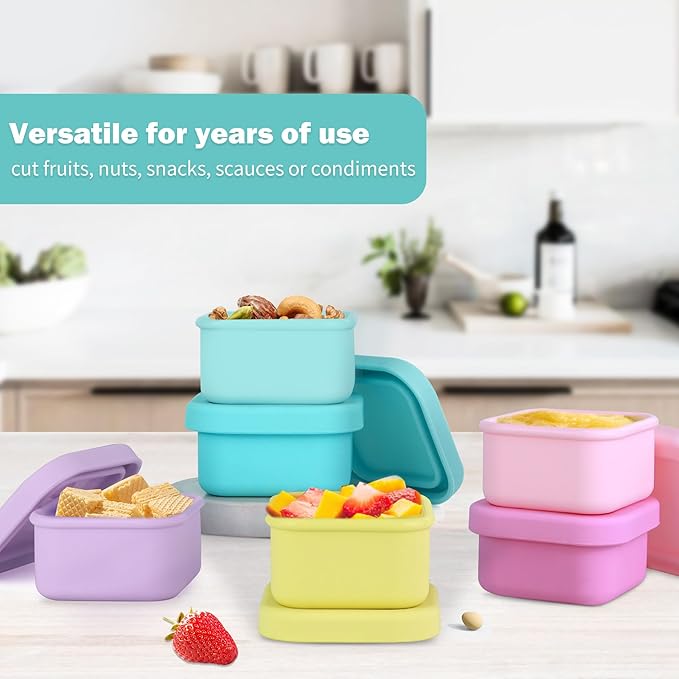 Finorder 6 Pack 3.5 oz Silicone Food Storage Containers Leak Proof Food Snack Storage Cubes,Reusable Small Containers with Lids Freezer Dishwasher Safe Lunch Box for Picnic, Gym, Work