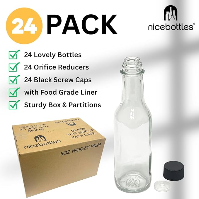 nicebottles Hot Sauce Bottles, 5 Oz - 24 Pack