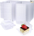 Jizvxe 100 Pack Clear Plastic Square Hinged Food Container,Disposable Plastic To Go Containers with Clear Lids,Cake Slice Containers Clamshell Takeout Tray for Pastry,Salad,Dessert(5.1"x 4.7"x 2.8")