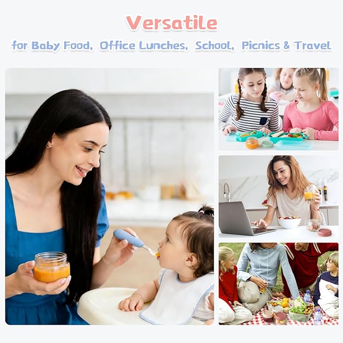 Glass Baby Food Storage Containers, Baby Food Jars, 8 Pack Small Glass Containers with Lids, 4 oz Leakproof Baby Food Storage Containers, BPA Free Microwave/Freezer/Dishwasher Safe, Kids Spoon Fork