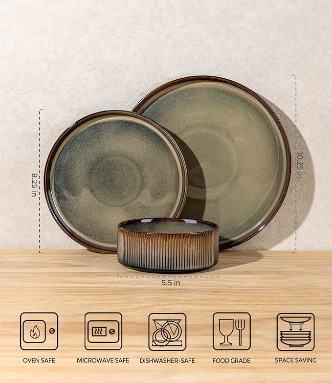 TheTerra Ceramic Dinnerware Sets for 8, 24 Pieces Porcelain Lightweight Speckled Plates and Bowls Sets, Scratch Resistant Dish Set, Oven & Microwave & Dishwasher Safe, Coca Mocha