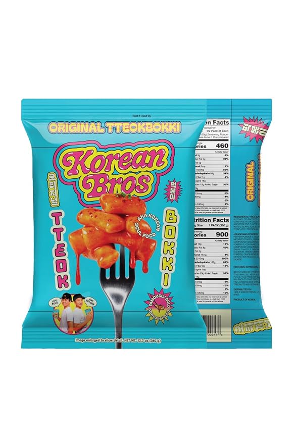 Korean Bros Original Tteokbokki (360g) – Spicy Rice Cakes, Korean Street-Style Snack or Meal, 2 Servings - (6 Pack)