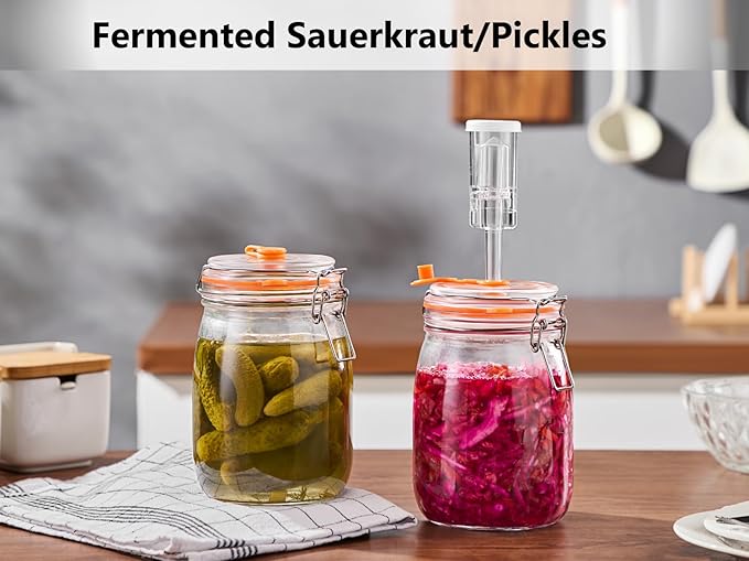 Fermentation Jar, 1.1 Liters Glass Fermenting Jar for Making Sauerkraut, Kimchi, Pickles, Mead, Cider & More, Pack of 2