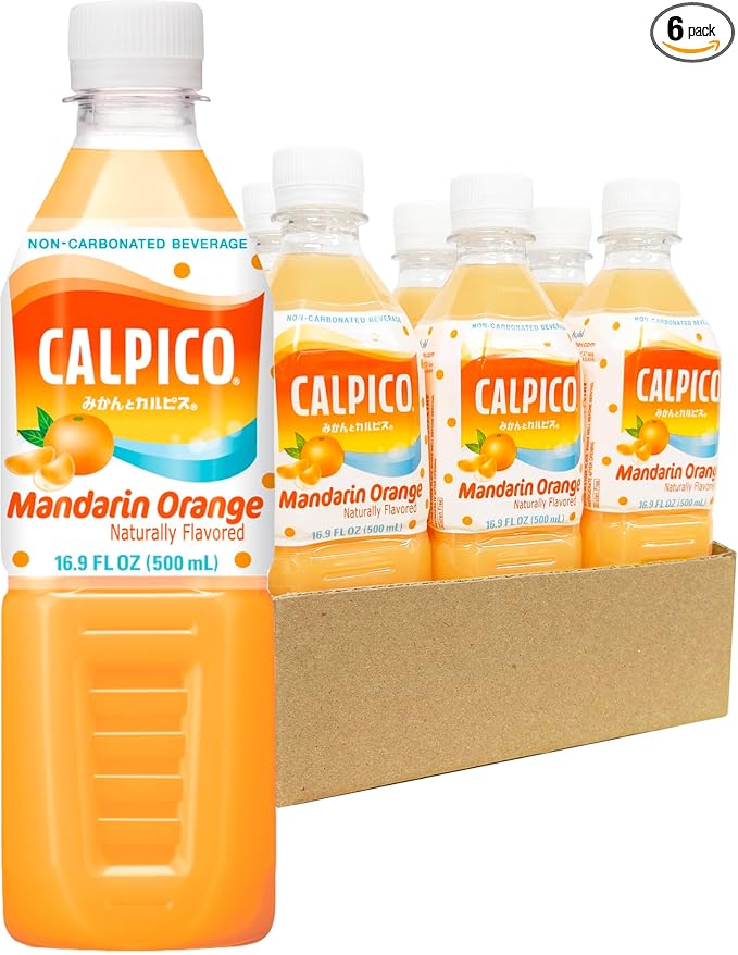 CALPICO Mandarin Orange – Smooth, Creamy & Refreshing Non-Carbonated Beverage, Sweet and Tangy, Japanese Lactic Acid Drink, 16.9 Fl oz (Pack of 6)