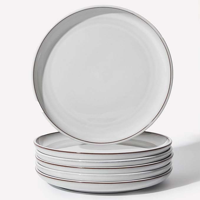 Pokini 10 Inch Ceramic Plates, White Dinner Plate Set for Dessert Pizza Steak, Terracotta Kitchen Stoneware Serving Dishes Set, Dishwasher & Microwave Safe, Scratch Resistant