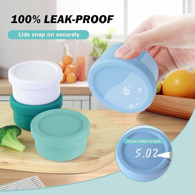Finorder 4 Pack 5oz Silicone Food Containers, Baby Snack Storage Containers with Airtight Lids,Meal Prep Lunch Bento Box Freezer Dishwasher Safe for Daycare, School, Kids