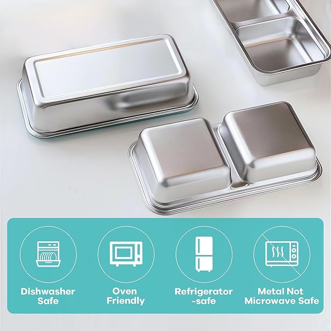 Stainless Steel Snack Containers, 6-Pack Reusable Grab and Go Containers with Lids, Dual Compartment Bento Box for Travel, Camping & Lunch Prep (Grey)