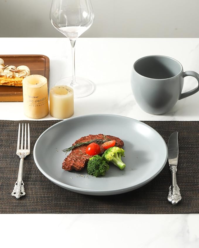 Stoneware Plate, 10 Inch Dinner Plate Set of 4,Dinnerware Set Plates for Steak, Noodless, Microwave, Oven, and Dishwasher Safe,Pebble Gray