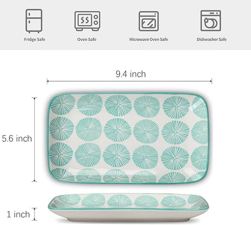 Selamica Ceramic Rectangular Salad Plates Set, Dinner Plate 9.4 Inch Dessert Plates for Party Entertaining, Small Serving Plates for Appetizers, Sushi, Fruit, Set of 4, Assorted Colors