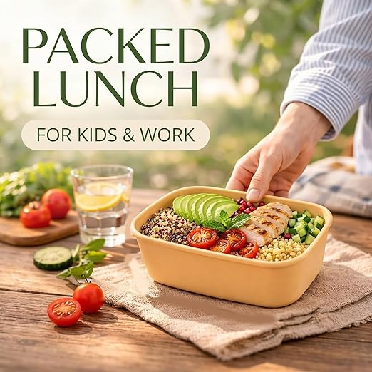 TOPtoper 50 Pack 33 OZ Disposable Meal Prep Containers with Lids and Forks, Large Kraft Paper Bowls for Party, Disposable Food Containers with Lids, Freezer and Microwave Safe Meal Prep Containers