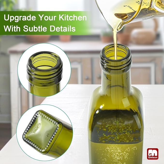 GMISUN Olive Oil Dispenser Bottle 1 Pack, Olive Oil Dispenser for Kitchen 17oz, Glass Cooking Soy Sauce Bottle Container Cruet with Plastic Pourer Spout, Green