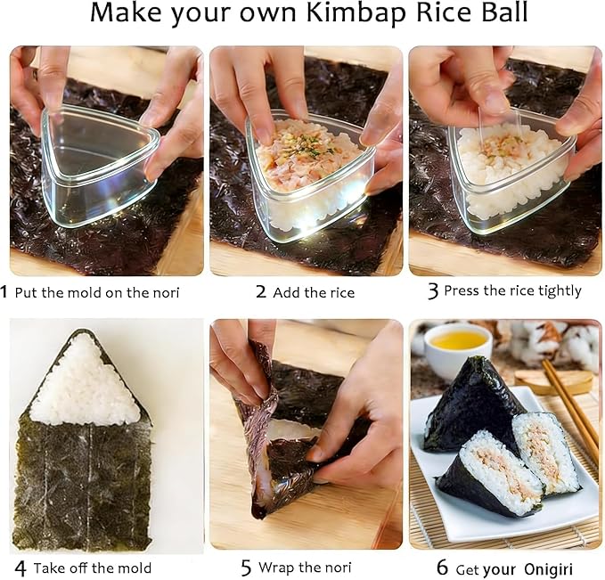 Sushi Making Kit Set – Clear Sushi Bazooka, Musubi Press Mold, Onigiri Rice Mold & Bamboo Sushi Rolling Mat – Easy Homemade Sushi Tools for Beginners & Sushi Lovers