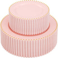 supernal 100pcs Pink Plastic Plates with Gold Beads Plates Disposable Heavy Duty Valentine's Day Decorations Includes 10 inch Dinner Plate and 7 inch Dessert Disposable Plate for Party,Wedding