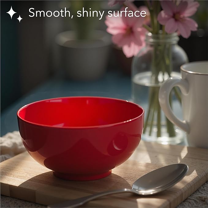 Brew To A Tea BTaT- Soup Bowls Set, 16 Ounces, Set of 12, Red, Porcelain Dishes for Soup, Rice, Salad, Noodle, Microwave, Oven, Freezer & Dishwasher Safe, Deep Cereal Bowls for Kitchen