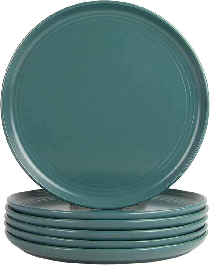 Double Line 10.5" Dinner Plate, Set of 6, Emerald Green