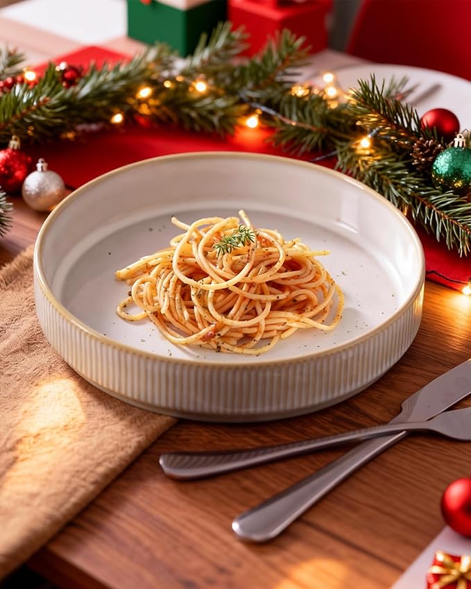 famiware Star 7.5" Pasta Bowls Set, Salad Bowl Set of 6, Double Reactive Glaze, Stackable, Perfect for Your Friend for Housewarming, Thanksgiving, Christmas, Cappuccino White