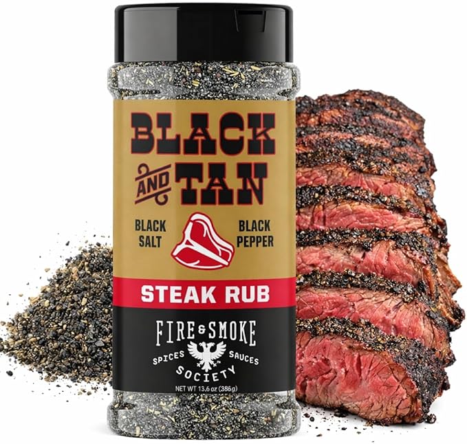 Fire & Smoke Society Black & Tan Steak Seasoning | XL 13.6 oz | Steak Rub for Smoking and Grilling Meat | Steaks, Brisket, Burgers Dry BBQ Rubs and Spices
