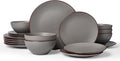 Famiware Venus Plates and Bowls Sets with Trim, 18 Pieces Speckled Stoneware Dinnerware Set for 6, Matte Dark Gray - Modern Minimalist, Microwave & Dishwasher Safe Dishes for Everyday & Formal Dining