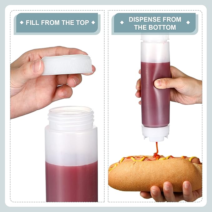 Sabary 3 Pcs 16 oz Inverted Plastic Squeeze Bottles, Refillable Tip Large Valve Dispenser Condiment Squeeze Bottle for Sauces Ketchup Sour Cream Self Sealing Syrup Dispenser for Restaurants (White)