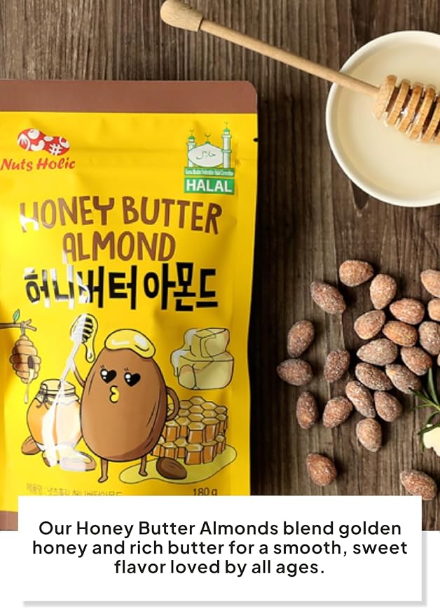 Korean Food Nuts Holic Honey Butter Almond, Sweet & Savory Seasoned Almond Snack, 8 Packs 8.5 oz (1.05 oz Each)