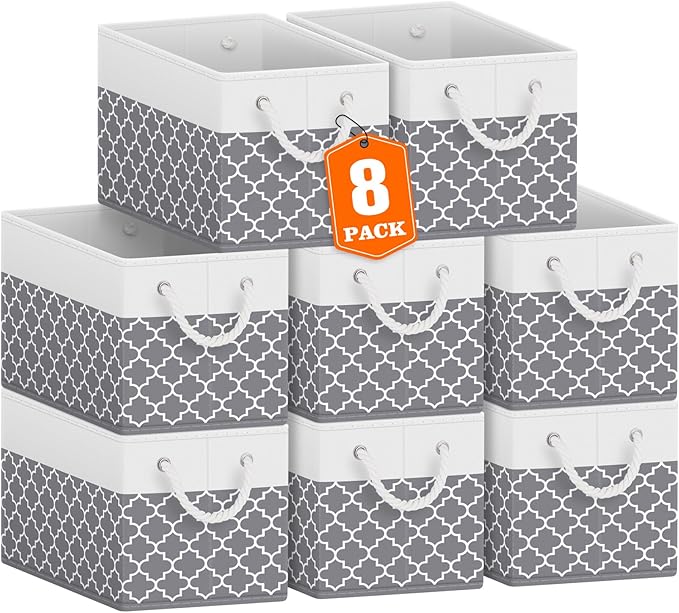 Fab totes Storage Bins [55-Pack], Foldable Storage Baskets for Organizing Toys, Books, Shelves, Closet, Large Storage Box with Rope Handles, Sturdy Organizer Bins, White & Black