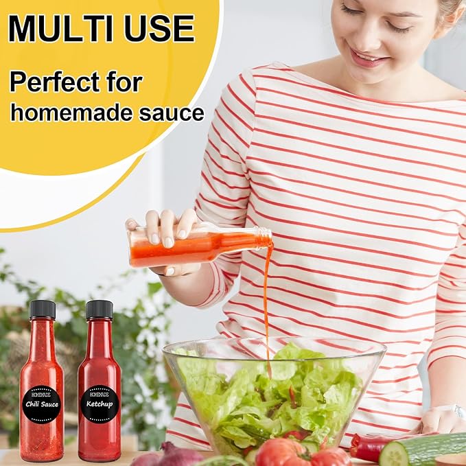 GMISUN Mini Hot Sauce Bottles 3 oz, 24 Pack Ginger Shot Bottles with Shrink Capsules, Glass Mini Wine Bottle with Label, for Kitchen Sauce Oil