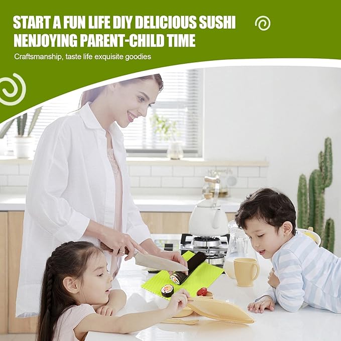 Premium Silicone Sushi Making Kit, 8.6x7.8 Inch Non-Slip Sushi Rolling Mat for Beginners & Kids, Food-Grade DIY Sushi Roller with Easy-Clean Design, Sushi Accessories for Home Kitchen