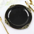 Efavormart 10 Pack | 10" Black and Gold Baroque Dinner Plates, Leaf Embossed Metallic Rim Heavy Duty Serving Plates for Evening Galas and Formal Hosting
