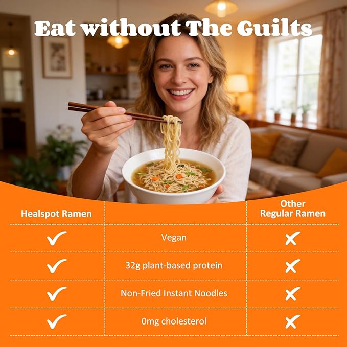 HealSpot High Protein Instant Ramen Variety Pack, 6 Pack Non Fried Ramen Broth, 32g Plant Based Protein, Low Fat, Low Carb, Non GMO, Keto Friendly & Plant Based (Golden-Chicken,Smoky-Beef,Classic-Pork） | 50% Protein, Keto Friendly, Vegen Friendly, Heal...