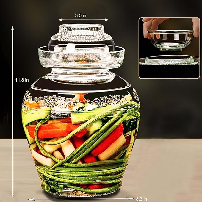 Vencer Traditional Glass Fermenting Jar 5 Liter With Lid, Glass Fermentation Tank for Pickling Kimchi Sauerkraut,VHF-002