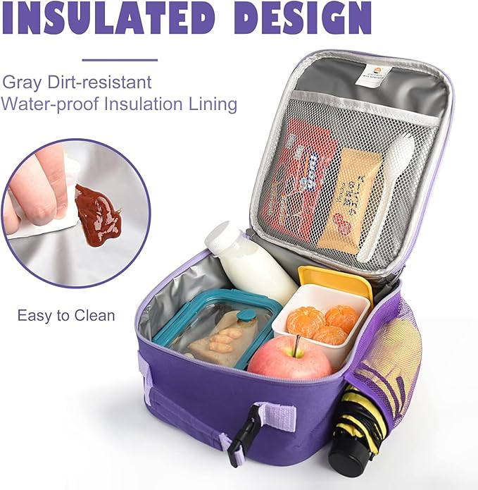 CaCTOUR Lunch Box Kids,Premium Insulated Lunch Bag for Girls Boys Teen Women,Soft Bag Mini Cooler Back to School Thermal Reusable Lunch Bag for Work School Picnic (Purple)