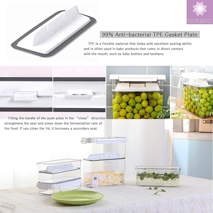Pickle keeper Press Plate Food Storage Container Organizer for Kimchi Sauerkraut Fermentaion Airtight Lid Locking for Preserved Food (4000ml / 1 gal)