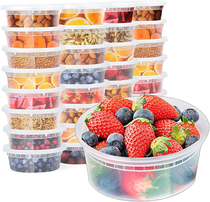 [8 oz. -24 Pack] Glotoch 1 Cup Soup Containers with Lids, Plastic Take Out Bowls Leekproof Storge Soup Containers with Lids - Reusable & Stackable Microwave, Freezer & Dishwasher Safe, BPA-Free